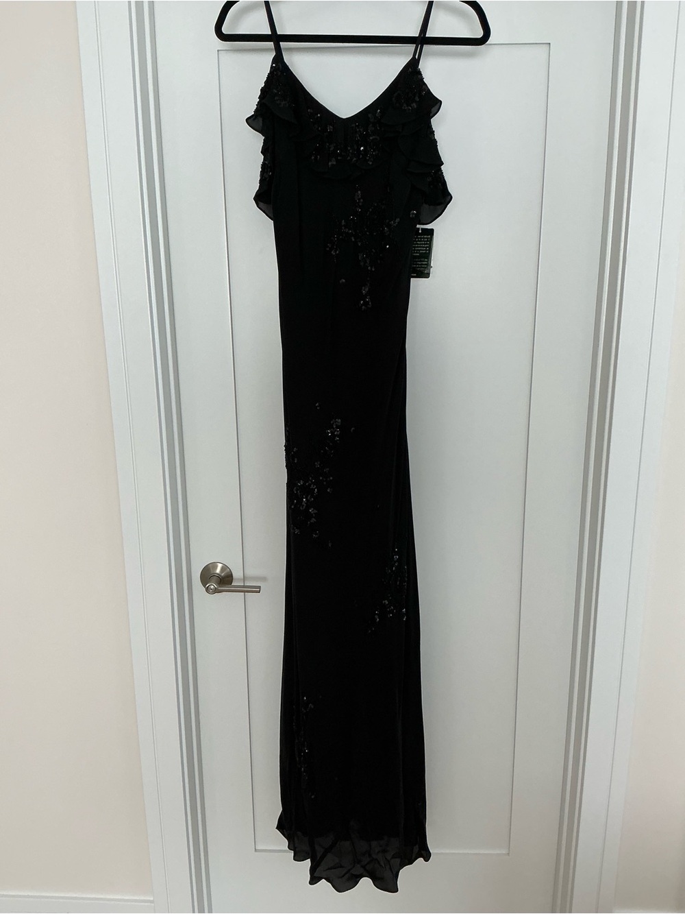 Lauren Ralph Lauren Black Spaghetti Strap Silk Dress with bead detail. Size 12.